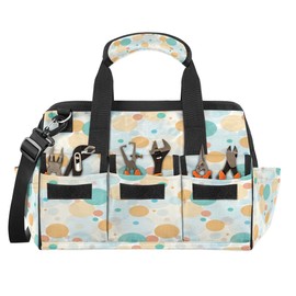 Pastel Circles Pattern Tool Tote Bags Heavy Duty Wide Mouth Tool Bag Multi-pockets 14.8 Inches Tool Organizer Bag with Adjustable Strape for Men and Women
