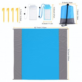 MIAHART Beach Blanket Sandproof Waterproof Picnic Blanket Oversized Beach Mat Sand Free Waterproof Mat with 2 Pcs Waterproof Bag for Camping, Beach, Hiking (Blue)