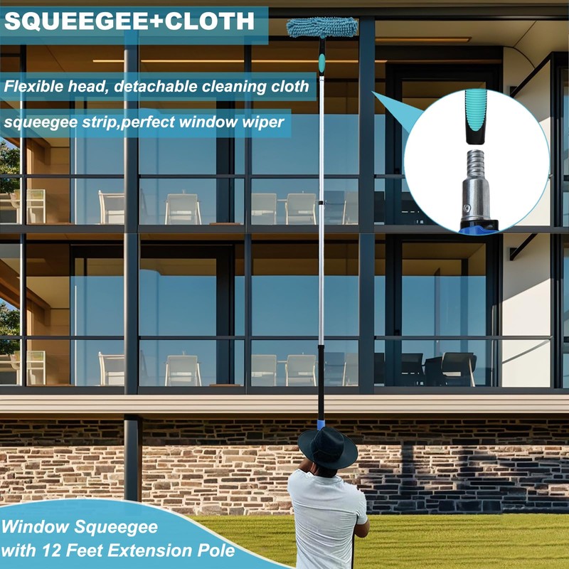 20 Ft+ Reach 2 In 1 Window Squeegee Duster with