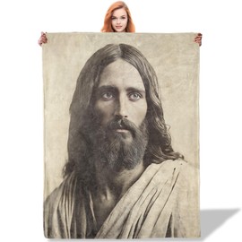 Plistiz Jesus Portrait Throw Blanket 50x60 Inch, Inspirational Blankets for Spiritual Home Decor, Soft Flannel Polyester Gift for Faithful Followers