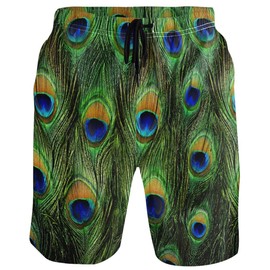 visesunny Classic Peacock Feather Beach Shorts Mens Swim Trunks Sports Running Bathing Suits with Mesh Lining