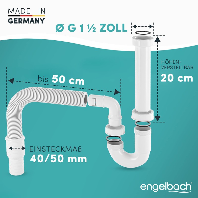 Engelbach Trap for Kitchen Sink with Flexible Drain Hose, Flexible