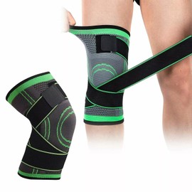 Knee Support Elastic Sports Knee Support for Men and Women 1 Piece for Running, Meniscus, Osteoarthritis, Tendonitis, Ligaments, Patella (Black/Green) One Size