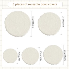 NICENEEDED 5 Pcs Reusable Fabric Bowl Covers, Linen Cloth Bowl Covers, Food Storage Covers Stretch Elastic Dish Covers Bowl Protectors Elasticated Bowl Caps