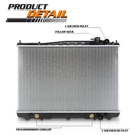 M-AUTO Aluminum Factory Style Radiator Replacement for 2000 2001 2002 2003 2004 Nissan Xterra Frontier Automatic Transmission 1-3/8" Inlet, 1-3/8" Outlet DPI 2215