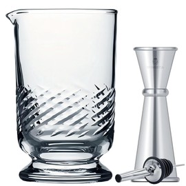 Homestia Cocktail Mixing Glass 22 oz 650ml Martini Cocktail Stirring Glass Thick Bottom Crystal Glasses Stable Mixing Cups with Jigger and Pourer for Drinks Bartender Home Bar Tools, 3 Piece