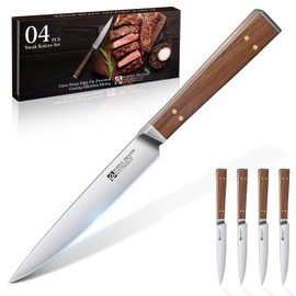 Purple Dragon Steak Knives Set of 4 - Smooth Edge Non-Serrated Blade with Square Wooden Handle – Elegant, Balanced, High Carbon German Steel, Ideal for Dining or Gifts