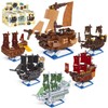 YCJZXMS 6-in-1 Pirate Ship Building Blocks Set, Mini Brick Pirate