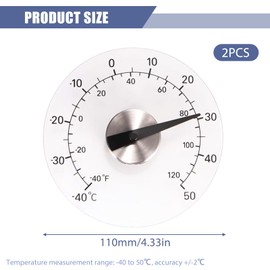 2 Stk Fensterthermometer für den Außenbereich, Außenthermometer Fensterscheibe Außenthermometer Fahrenheit/Celsius Grad, Batteriefreies Selbstklebendes Wasserdichtes Heimthermometer Durchmesser 11cm