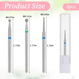 Nail Drill Bit Set, 3 Pcs Diamond Nails Drills Bits Russian Manicure Drill Bits Mini Sanding Bands Cuticle Removal Bit Diamond Manicure Set for 3/32''Electric Nail File Machine Pedicure Tool