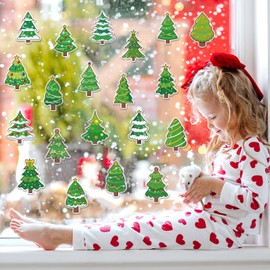 Whaline 2 Sheet Christmas Thick Gel Clings Green Xmas Tree Window Gel Decals for Home Classroom Nursery Winter Holiday Decor