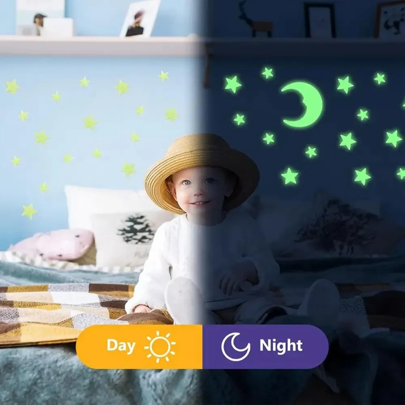 Pegatinas Luminosas De Luna Y Estrellas Pegatinas Para Pared Verde