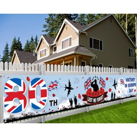 2025 Victory in Europe Day Decorations, Long Lest We Forget Banner, VE Day 80th Anniversary Flag 1945-2025 Decorations. 270x40cm