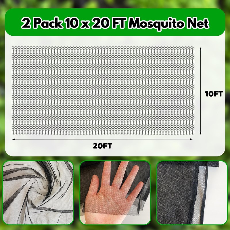 2 Pack 10 x 20 FT Mosquito Netting,Garden Mesh Netting