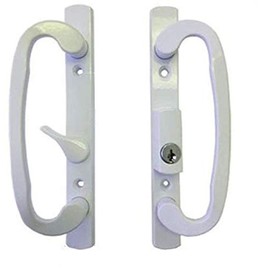 Sliding Glass Patio Door Handle Set, Mortise Type, B-Position, Off Center Latch Keyed, White