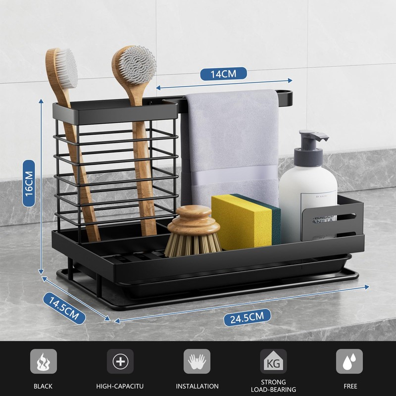 FOXWHALE Sink Organiser, Sink Organiser Sponge Holder with Drain Pan,