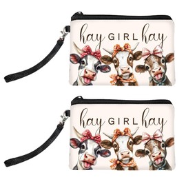 Peacoblue Original Designs Coin Purse for Women Girls Cows 2 Packs Change Purse with Zipper, Durable and Soft Canvas Wallet Pouch for Travel, Gift