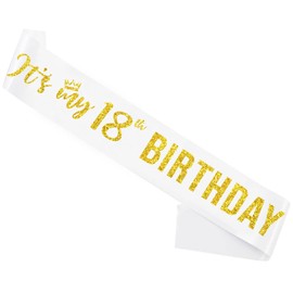 It’s My 18th Birthday Sash,18th Birthday Sash,Glitter Letter 18th Birthday Sash for Girls,Happy 18th Birthday Party Decorations,White and Gold