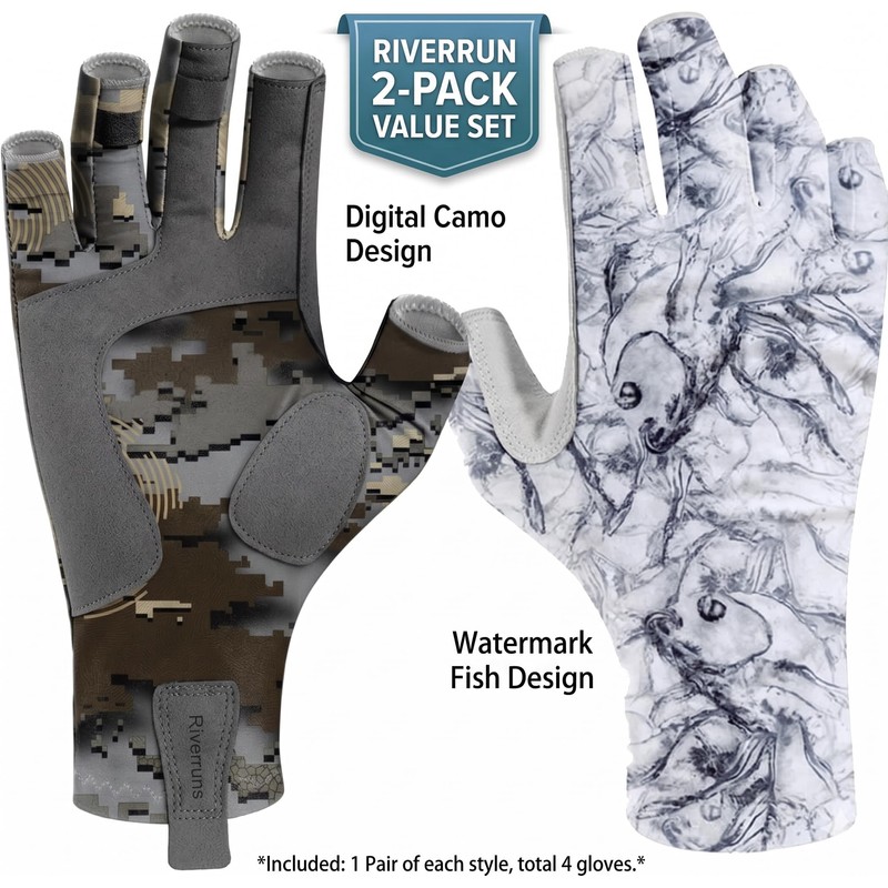 Riverruns 2pack Fishing Gloves (2, Fishwater+Hailstorm, Medium)