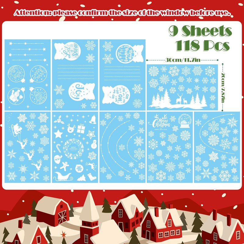 Hianjoo Christmas Stickers, Window Decorations, Double-Sided, Removable, Snowflake, Window Stickers,