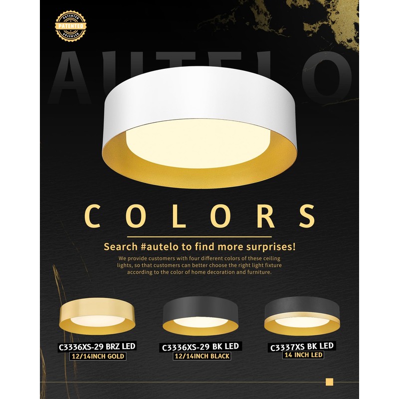 AUTELO 12" Flush Mount Ceiling Light, 3CCT LED Light Fixtures