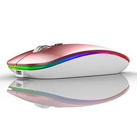 TENMOS TENMOS Wireless Bluetooth Mouse, LED Slim (BT 5.1 + USB) 2.4GHz Rechargeable Silent Mouse with Type C Adapter for Laptop/MacBook/iPad OS 13 and Above (Rose Gold)