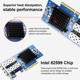 BZUZI 10Gb PCIe NIC Network Card,Dual SFP Ports,Intel 82599 (X520-DA2) Controller,High-Speed Ethernet Adapter, Compatible with Windows Server, Linux, VMware,Low Profile Bracket Included