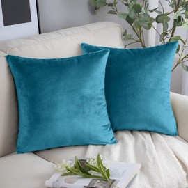 YORKSHIRE BEDDING Cushion Covers 45 x 45 (Pack of 2) - Velvet Square Throw Pillow Cases - Decorative Soft Cushion Cover for Sofa Couch Bedroom with Invisible Zipper (Teal, 18 x 18 Inch (Plain))