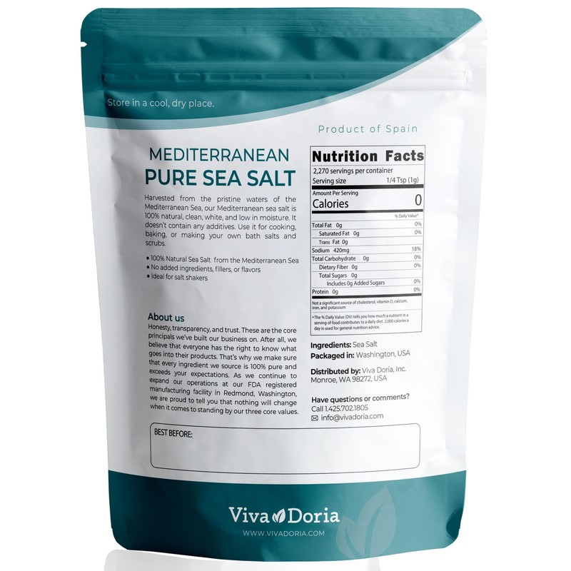 Viva Doria Mediterranean Sea Salt, Fine Grain, 5 lb