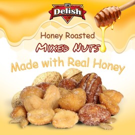 Honey Roasted Mixed Nuts by It's Delish, 2.5 LBS Reusable Jumbo Container | Gourmet Mixed Nuts in Honey Sugar Coating, Sweet & Heart Healthy Salted Nut, Kids Snack - Non-Dairy, Kosher Parve