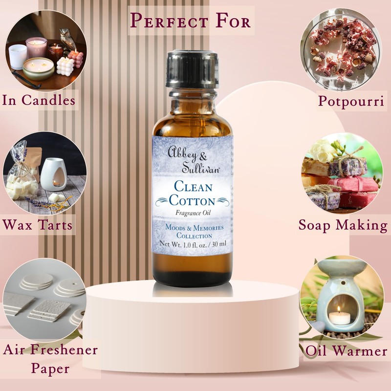 Abbey & Sullivan Fragrance Oil, Clean Cotton, 1 oz.