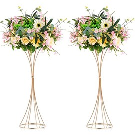 NUPTIO 2 piezas de jarrones de trompeta para centros de mesa 66 cm de alto Jarrón dorado, centros de mesa de boda para mesas, arreglo de flores artificiales para centro de mesa para aniversario