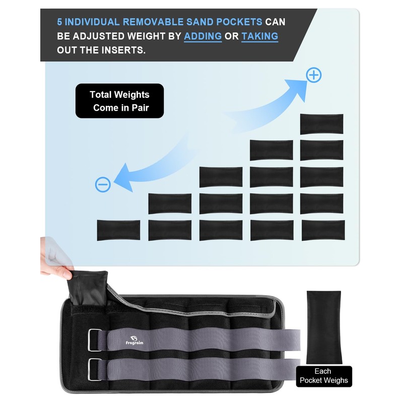 Adjustable Ankle Weights 1-20 LBS Pair with Removable Weight for