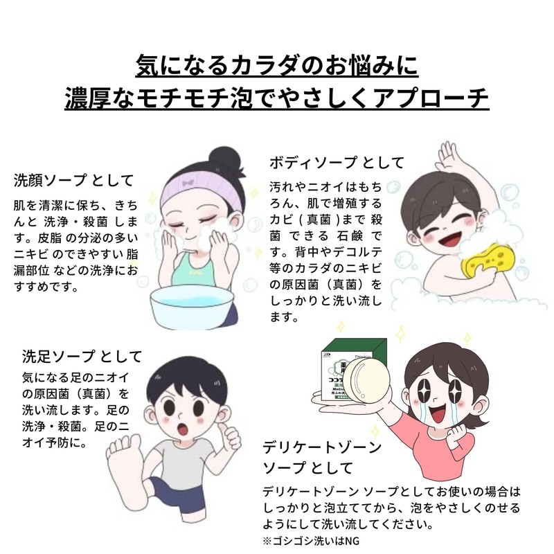 ココデオード 薬用石鹸 2個 モチモチ泡なのに泡切れスッキリ 気になるカラダのニキビやニオイを防ぐ