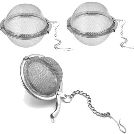 3 Stainless Steel Pieces Mesh Tea Ball Infuser，Tea Strainer Infuser Ball Stainless Steel Mesh Tea Ball Infuser with Extended Chain Hook for Brew Loose Leaf Tea and Spices & Seasonings