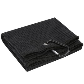 POENVFPO Premium-Golfhandtuch mit Karabinerhaken, Schweißabsorbierendes Baumwoll-Waffelmuster-Golfhandtuch Zum Reinigen von Golfballschlägern, Puttereisen (Black)