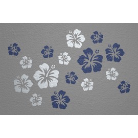WANDfee Wall Tattoo Hibiscus Flowers Hibiscus Flowers Choice of Colour Wall Sticker Tile Stickers Dark Blue Silver
