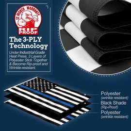Anley Rip-Proof Double Sided 3-Ply Thin Blue Line US National Flag 3x5 Foot - Vivid Color, Canvas Header and Wrinkle Resistant - The Strongest, Longest Lasting Law Enforcement Officers Flags 3X5 Ft
