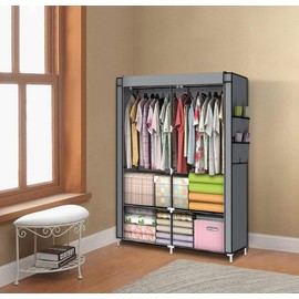 YOUUD Wardrobe Storage Closet Clothes Portable Organizer Closets Shelf Standing Brown