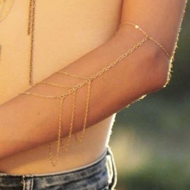 Aneneiceera Boho Tassel Upper Arm Cuff pendant Arm Bangles Multi-layered Tassel Gold Armlet Open Cuff Dainty Armlet Armband Bracelet Jewelry For Women and Girls