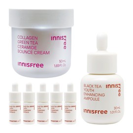Innisfree Collagen Green Tea Ceramide Elasticity Barrier Cream + Black Tea Youth Enhancing Ampoule 30ml+ / 이니스프리 콜라겐 그린티 세라마이드 탄력장벽 크림+블랙티 유스 인핸싱 앰플 30ml+