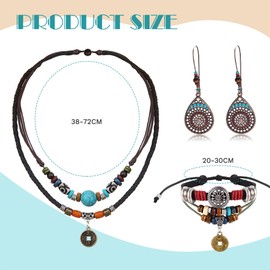 Milacolato Boho Jewellery Set Women's Leather Cord Chain Leather Chain Indian Jewellery Bohemian Long Vintage Hippie Choker Necklace Dangling Earrings Beads Jewellery Set Leather Necklace for Women,