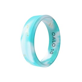 QALO Women's Rubber Silicone Ring, Natural Stone Modern Rubber Wedding Band, Breathable, Durable Engagement Silicone Ring, 6.5mm Wide 1.8mm Thick, Turquoise, Size 9