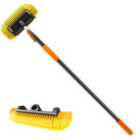 SISUPASSIE Car Wash Brush, 24FT Reach Telescopic Car Wash Brush with Long Handle, 12-Inch Soft Bristle Car Cleaning Brush for Cleaning Car, RV, Truck, Boat, Solar Panels