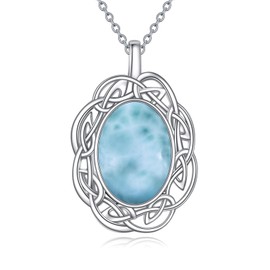 YAFEINI Larimar Kette für Damen 925 Sterling Silber Keltische Anhänger Halskette Larimar Schmuck Geschenk für Mädchen