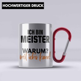 Trendation - Master Exam Passed Gift Master Exam Stainless Steel Cup Carabiner Man Metal Builder Roofer Painter Electrical Engineering Electronics Carpenters (Red)