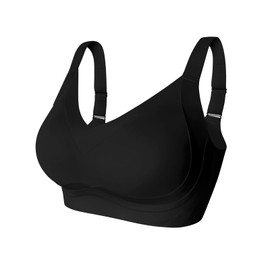 LEYSHE Wireless Bra No Underwire Wirefree Seamless Bras for Women Full Coverage Comfortable Sleep Bra,Black,XL