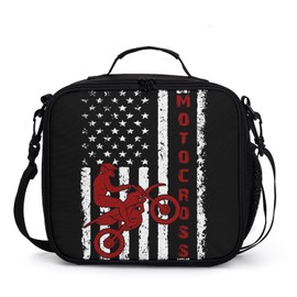 Dirt Bike American Flag Insulated Lunch Bags for Women/Men Motocross Lunch Box for Boys Girls Kids Reusable Portable Lunch Box Motocross Sports Lunch Box Tote Bag for School Picnic Travel