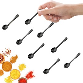 GlamRays Pack of 8 Tiny Stainless Steel Spoons for Spice Jars, Mini Size 7.5 cm, Cute Small Stainless Steel Spice Spoon for Spices, Salt, Fun Little Scoops (Black)