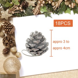 YUNSTK 18 Pieces Pine Cone Christmas Tree Decorations, Silver Pine Cones, Natural Pinecones with String Pendant Crafts for Garland Xmas Tree Baubles Wreath Gift Tag Hanging Ornaments
